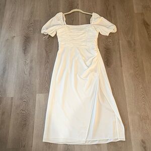 French Connection Ivory Puff Sleeve Midi Dress